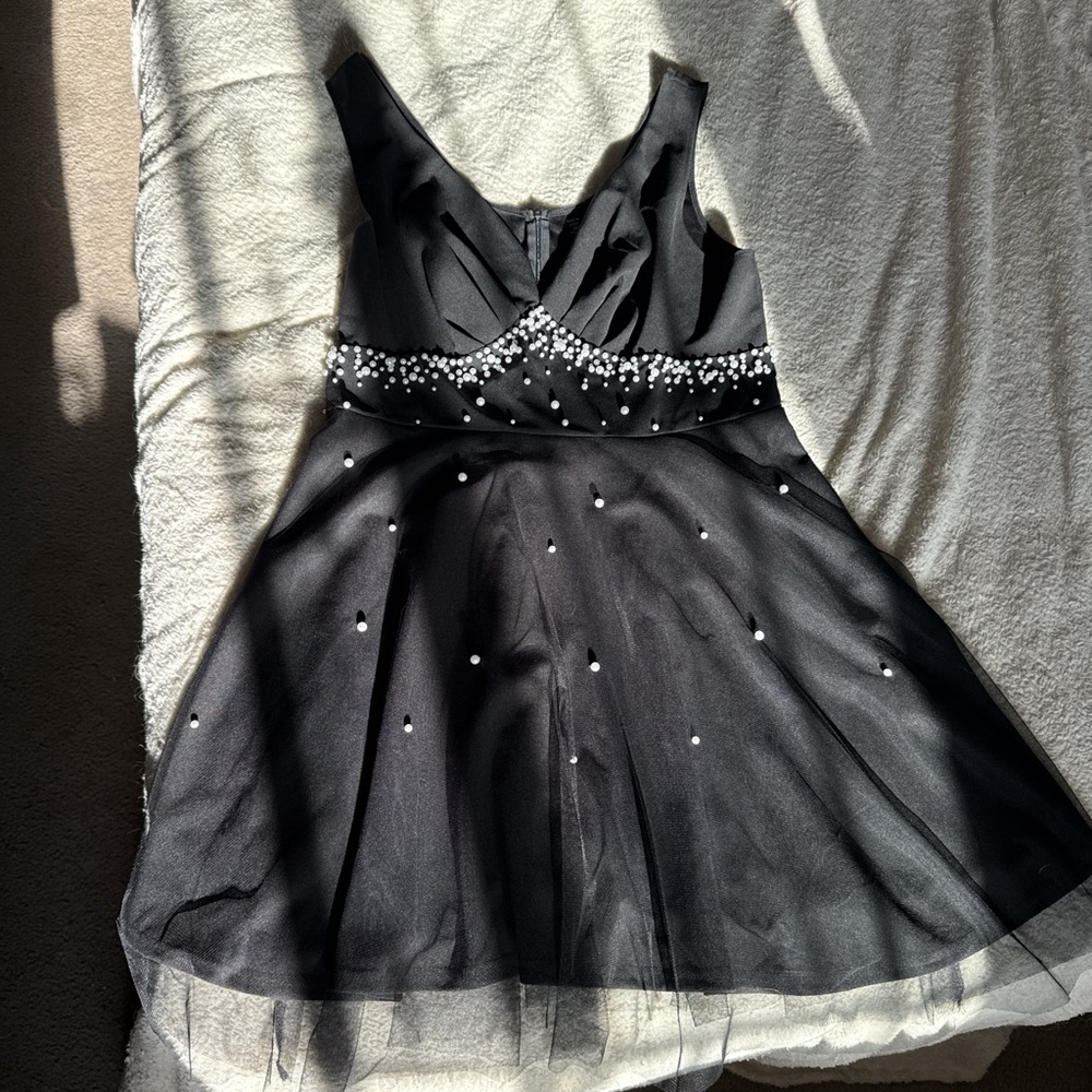 Elegant Black Kids Dress with Pearl Accents